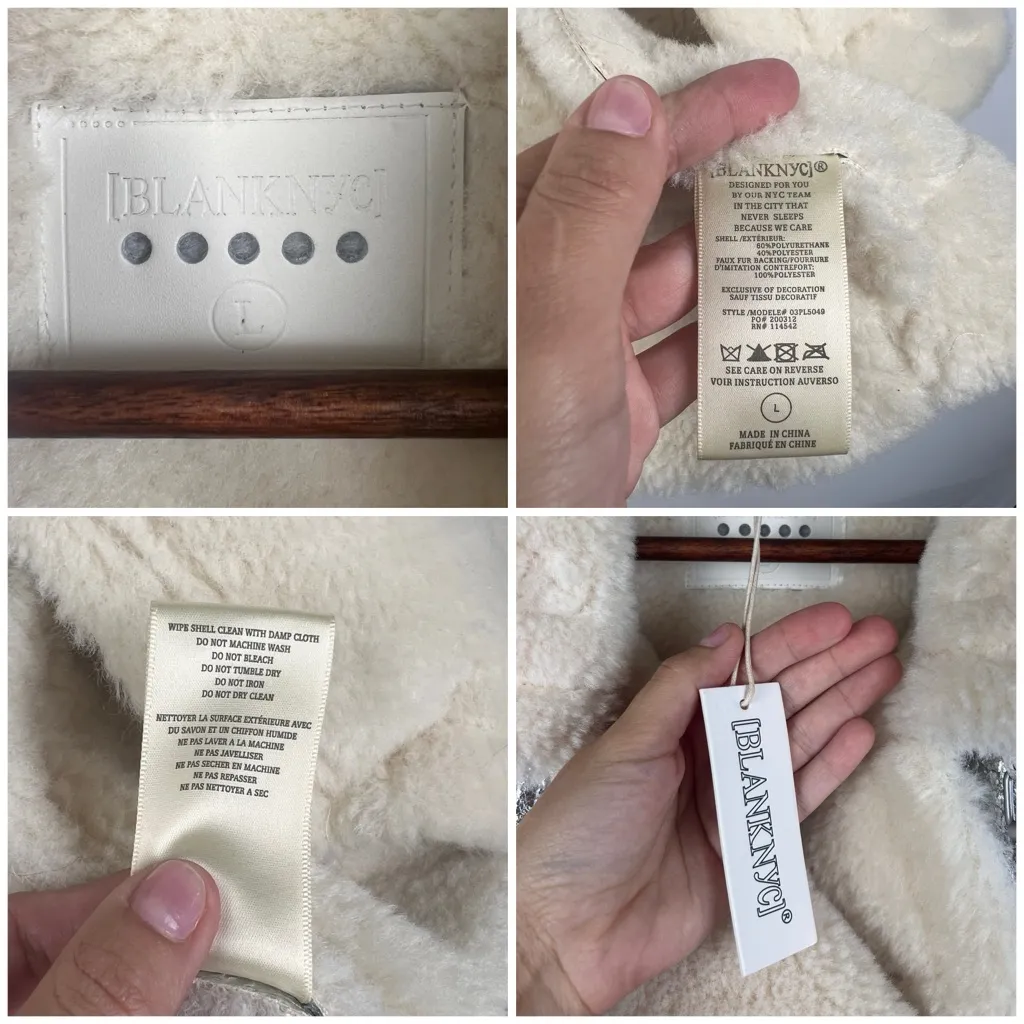 BLANK NYC Silver Metallic Faux Shearling Aviator Jacket Cozy Moto Zip SZ L - Image 6