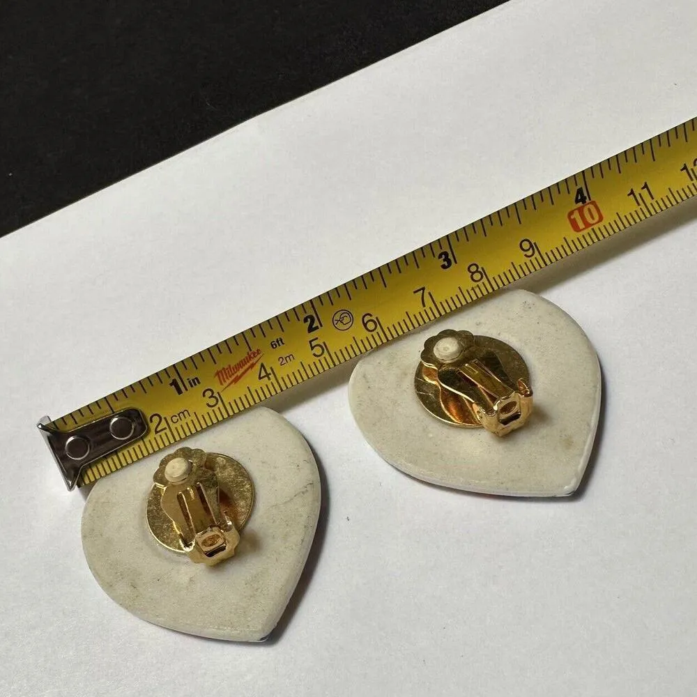 Huge Statement Multi Color Colorful Ceramic Heart Clip On Earrings - Image 4