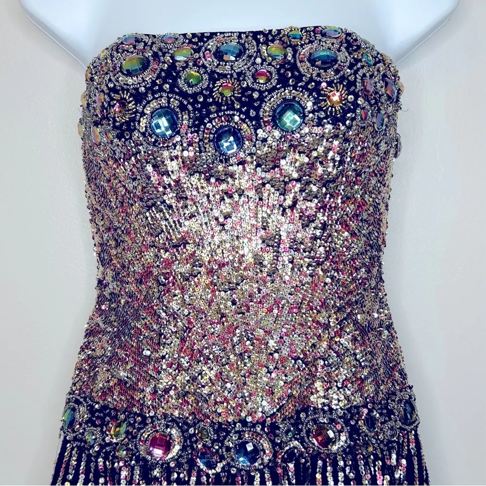 Sherri Hill Strapless Beaded and Sequin Silk Dress Size 4 - Image 3