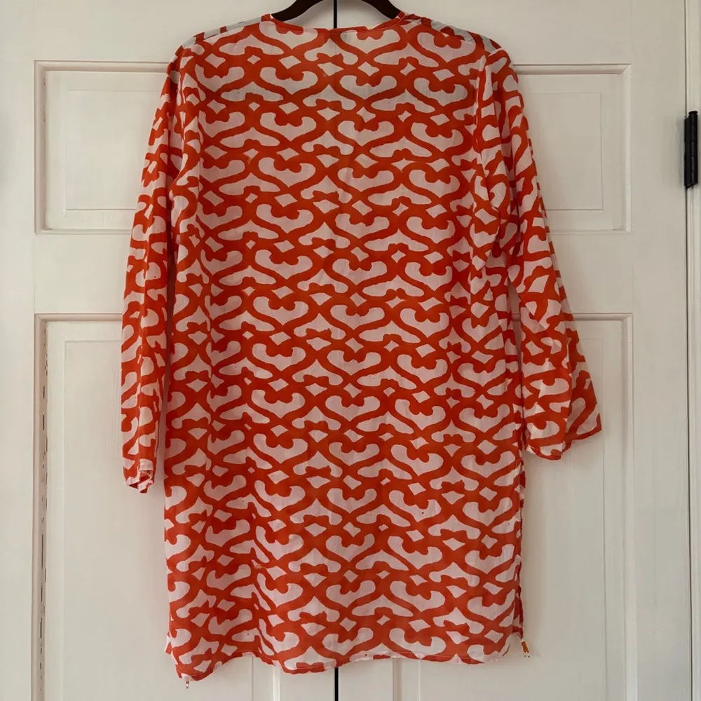 Roberta Roller‎ Rabbit Orange White Printed Cotton Tunic Top Women's Size Medium - Image 8