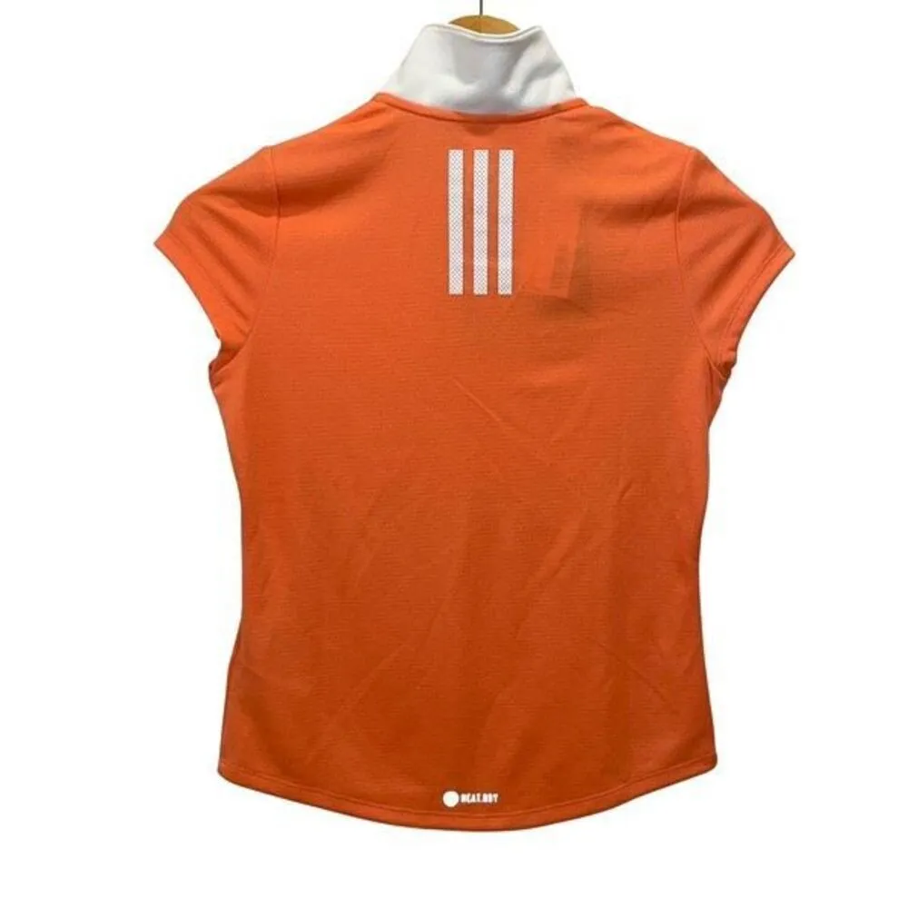 Adidas Womens HEAT RDY 3Striped Athletic Golf Polo Shirt Coral Fusion Medium NWT - Image 3