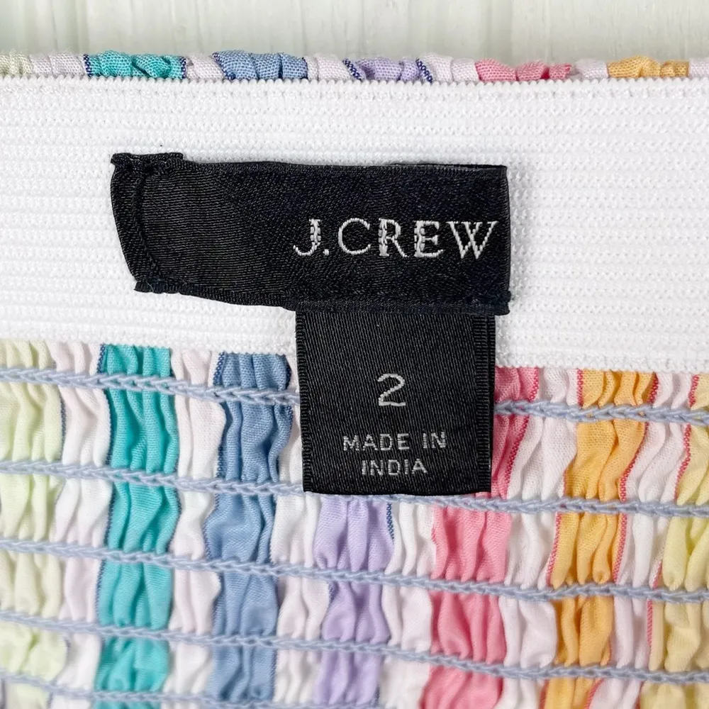 J. Crew Smocked Midi Skirt in Gingham Rainbow Multicolor AW495 Women's Size 2 - Image 10