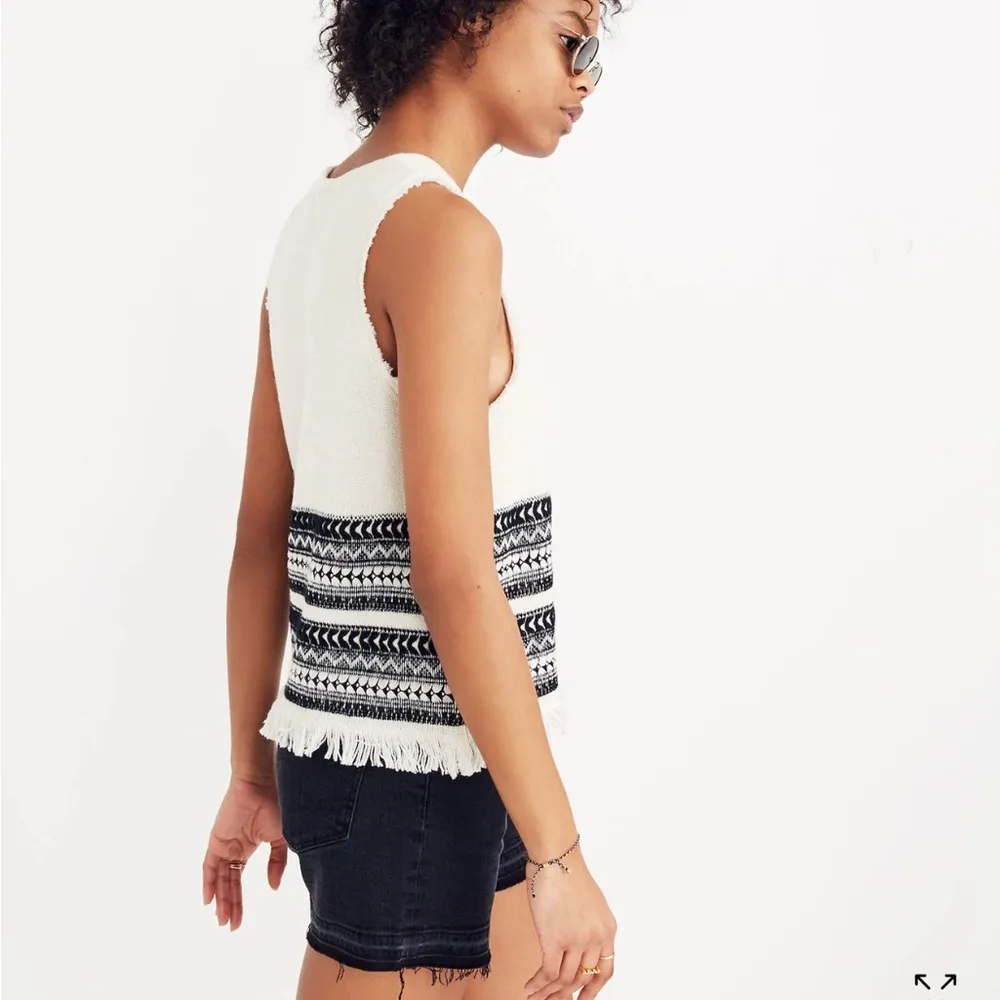 Madewell Villagrove Sweater Tank in Bright Ivory Large Aztec boho fringe - Image 11