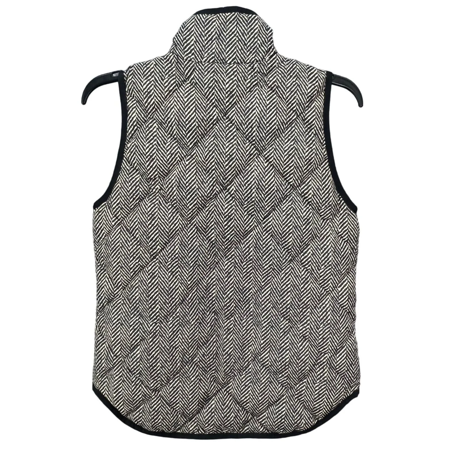 J Crew Down Puffer Vest Womens XXS Black White Herringbone Quilted Preppy Chic - Image 6