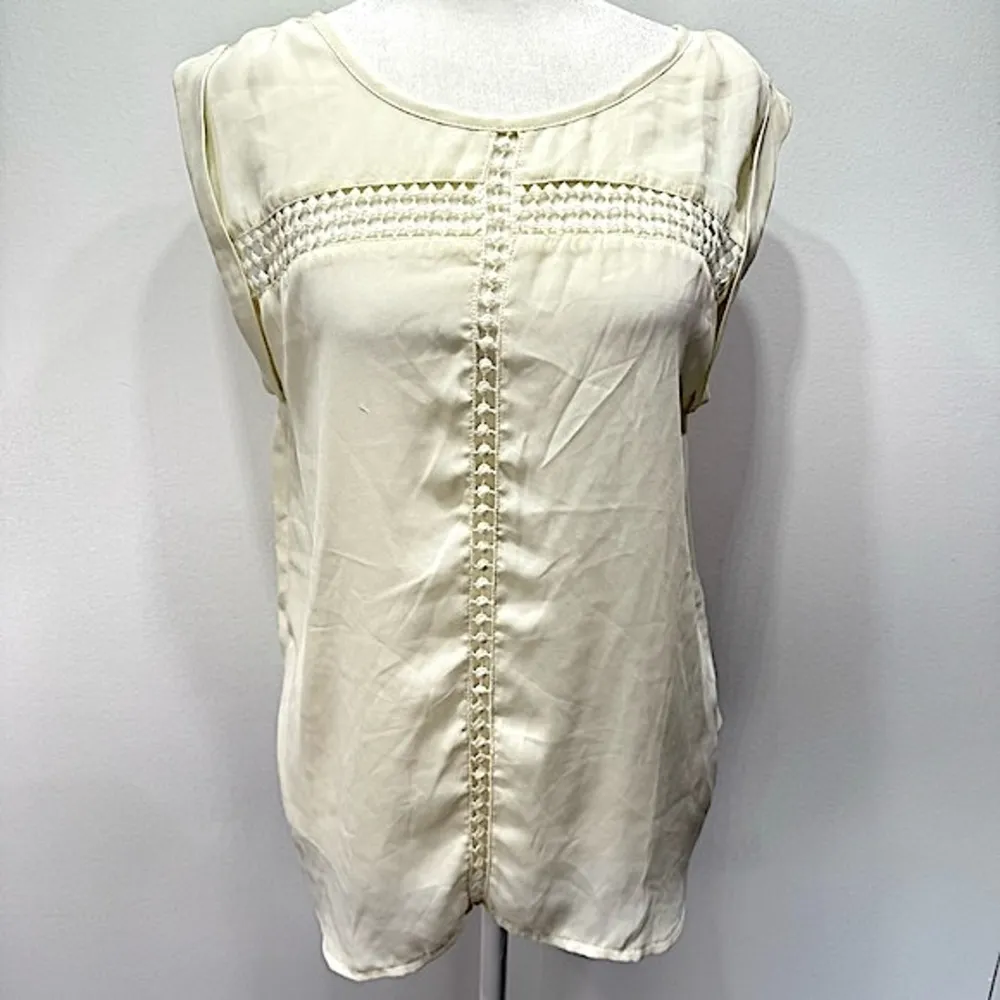 Silk Blend Sleeveless Backless Cream Blouse with Lace Cutouts by Ya Los Angeles - Image 3