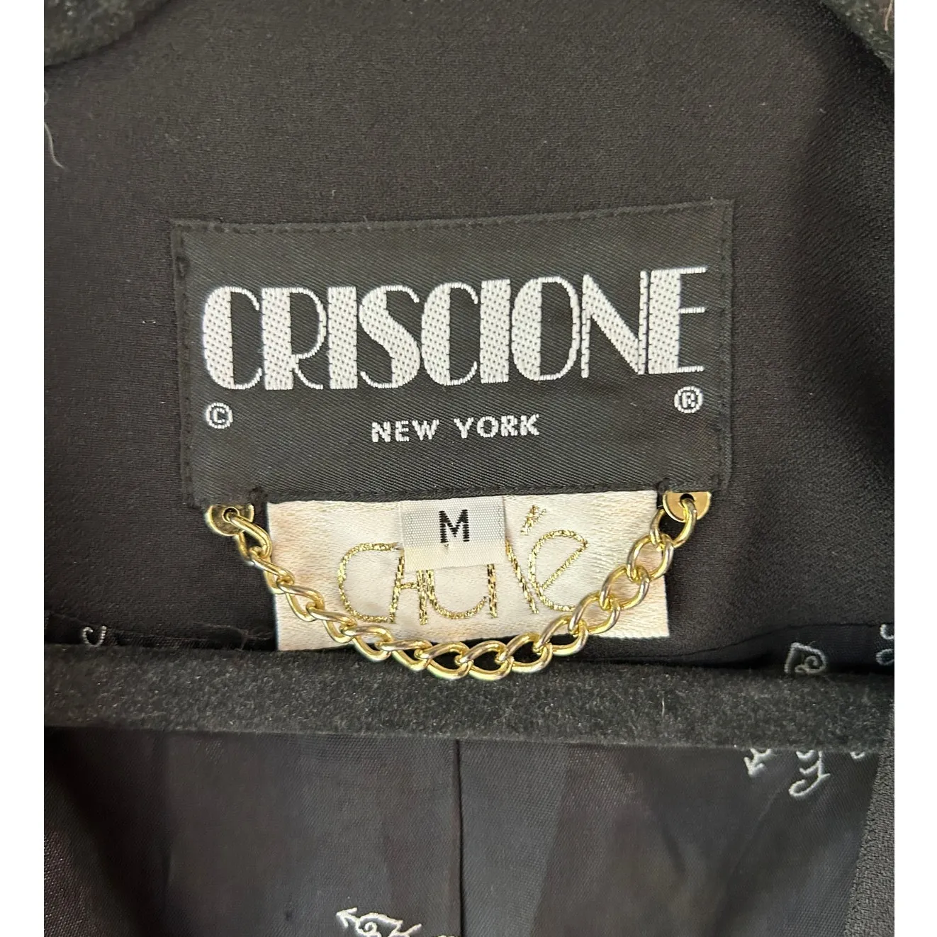 Vintage CrisCione New York Black Blazer‎ Rhinestone Detail Boxy Zip Up Medium - Image 6