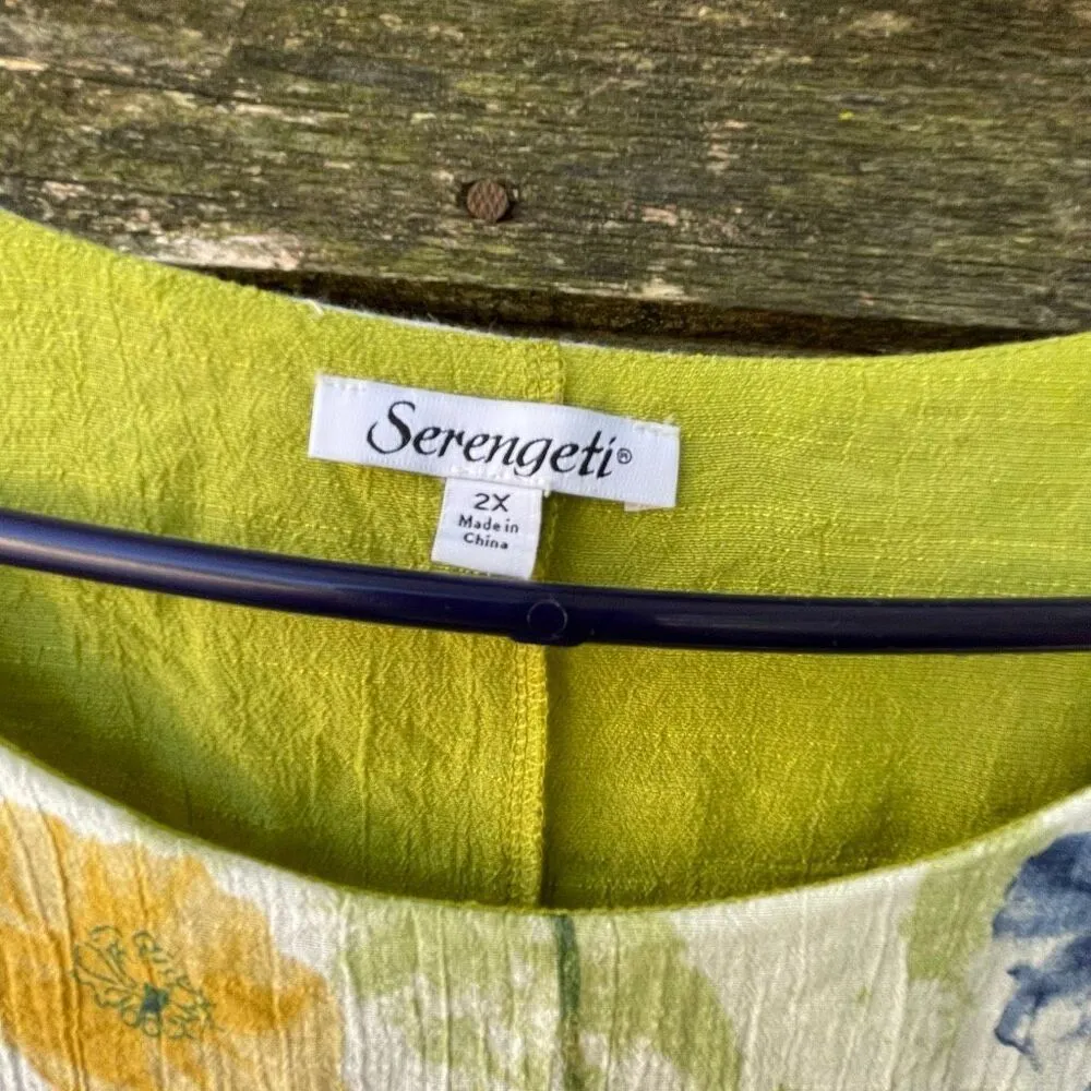Serengeti size 2X floral fairy core layered asymmetrical hem flowy tunic Green - Image 3