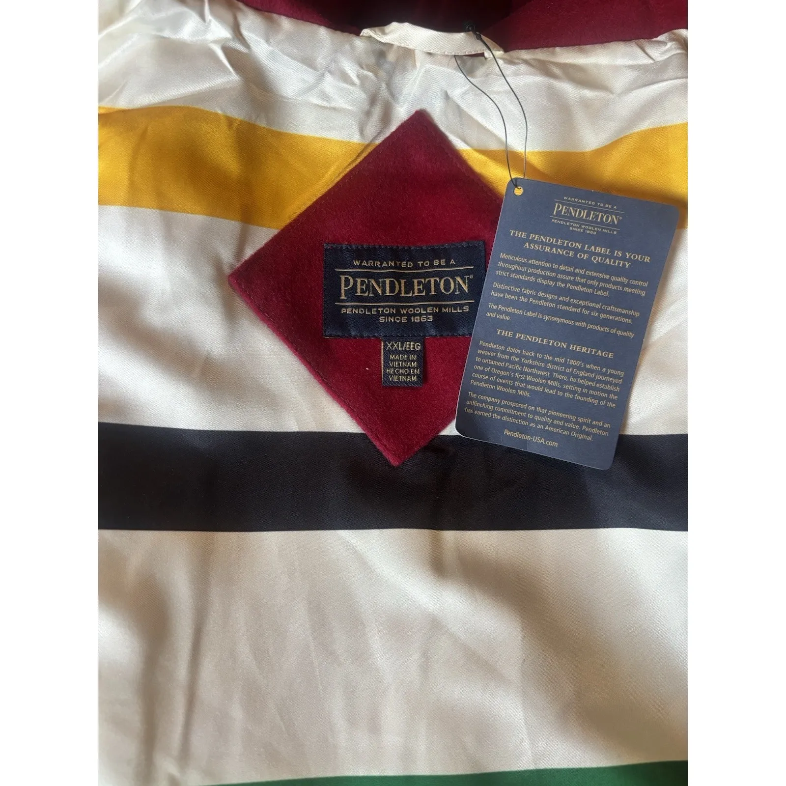 Pendleton Wool Red Peacoat Toggle Coat New With Tags XXL Striped Interior Hooded - Image 3