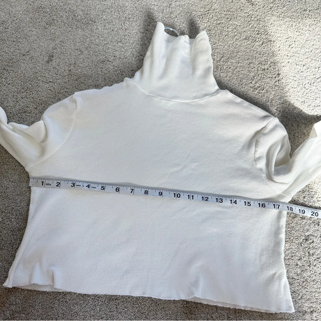Eterne Women’s Cropped Fitted Turtleneck Top Butter Ribbed Soft Jersey Cream L White Size L - Image 10