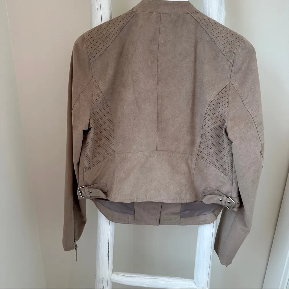 Collection Women’s Faux Suede Moto Jacket Taupe Size Large - Image 2