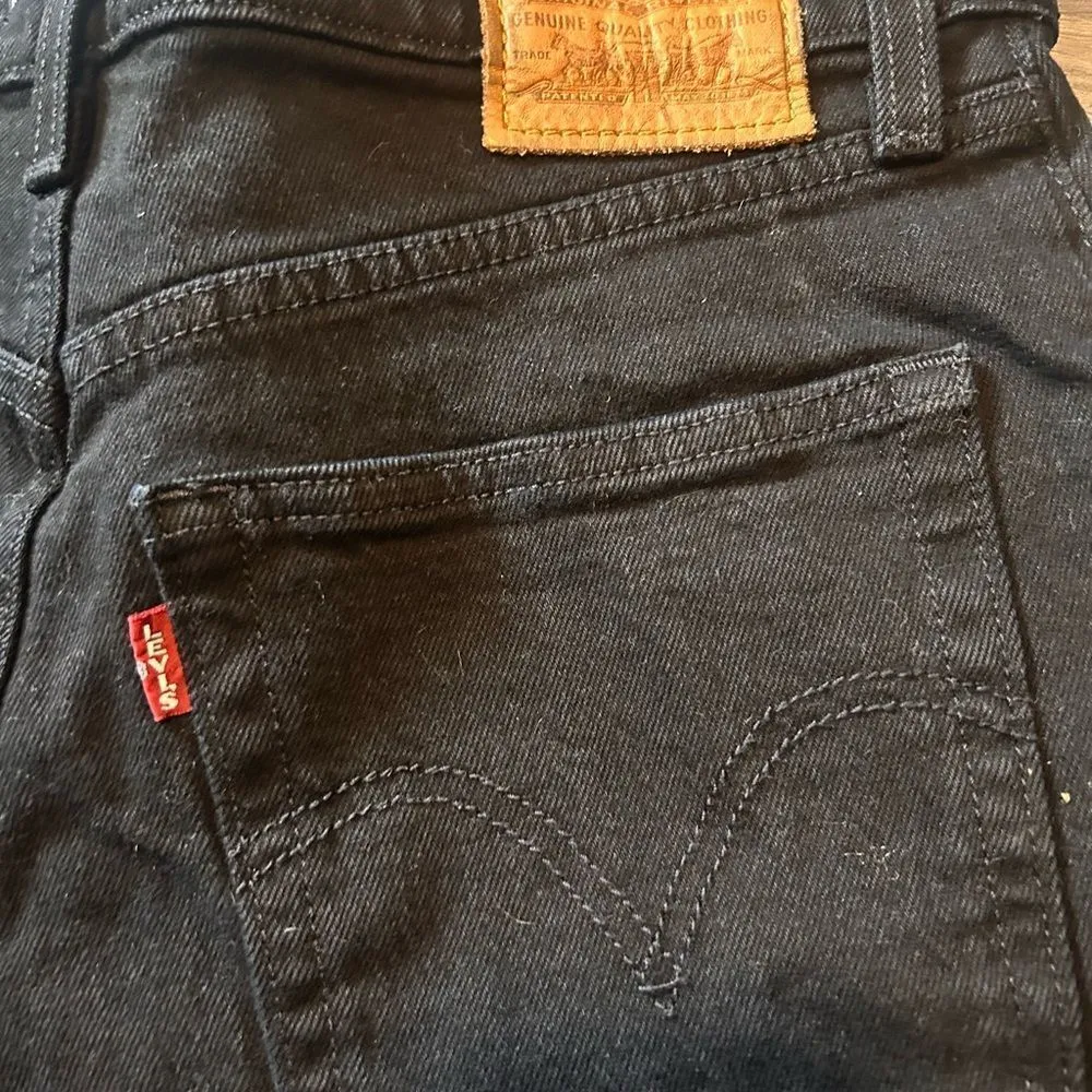 Levi's  Black High Waist Denim Shorts - Image 6