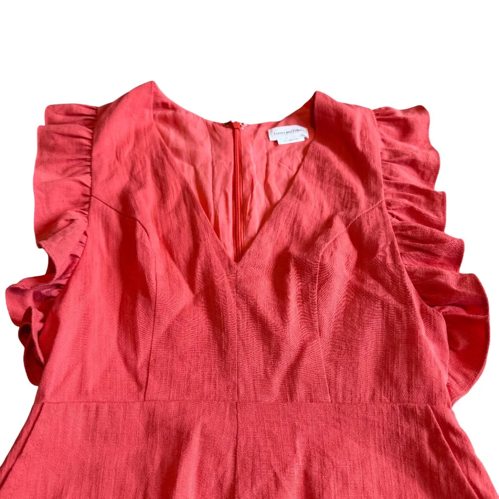 Lovers + Friends Coral Linen Blend Romper Shorts Short Sleeves Size XS Women's - Image 3