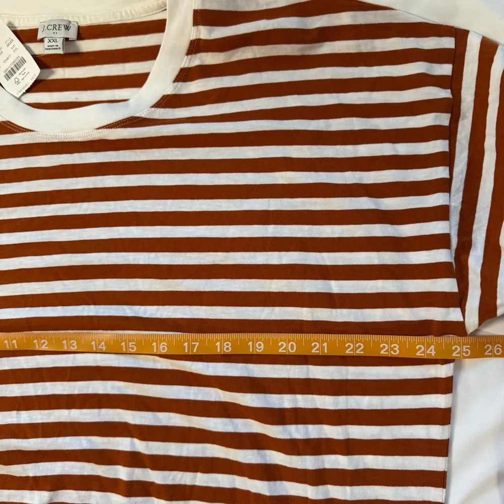 J Crew Factory Orange Long Sleeve Striped Tee Size 2XL Cotton Crew Neck Casual White - Image 7