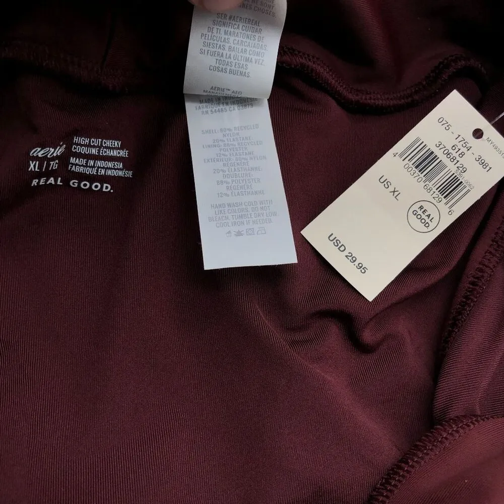 Aerie Womens High Cut Cheeky Bikini Swim Bottom Maroon Burgundy Size XL - Image 3