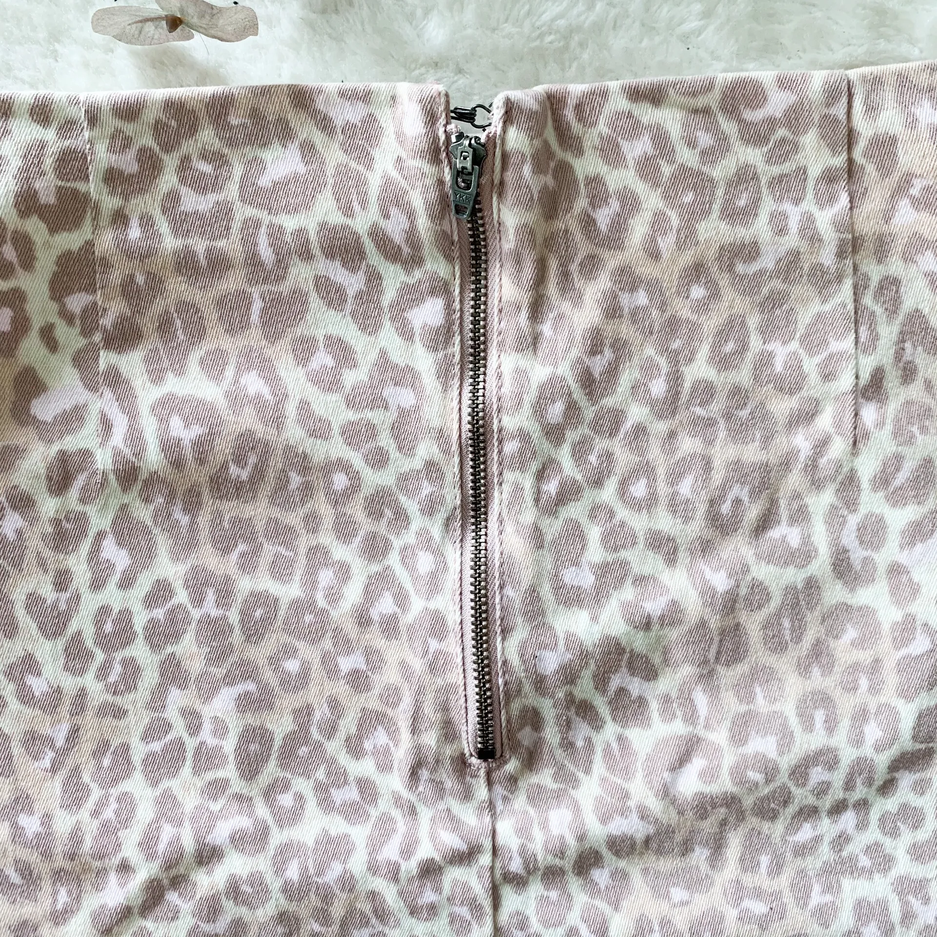Blush Pink Leopard Print Denim Skirt - Image 5