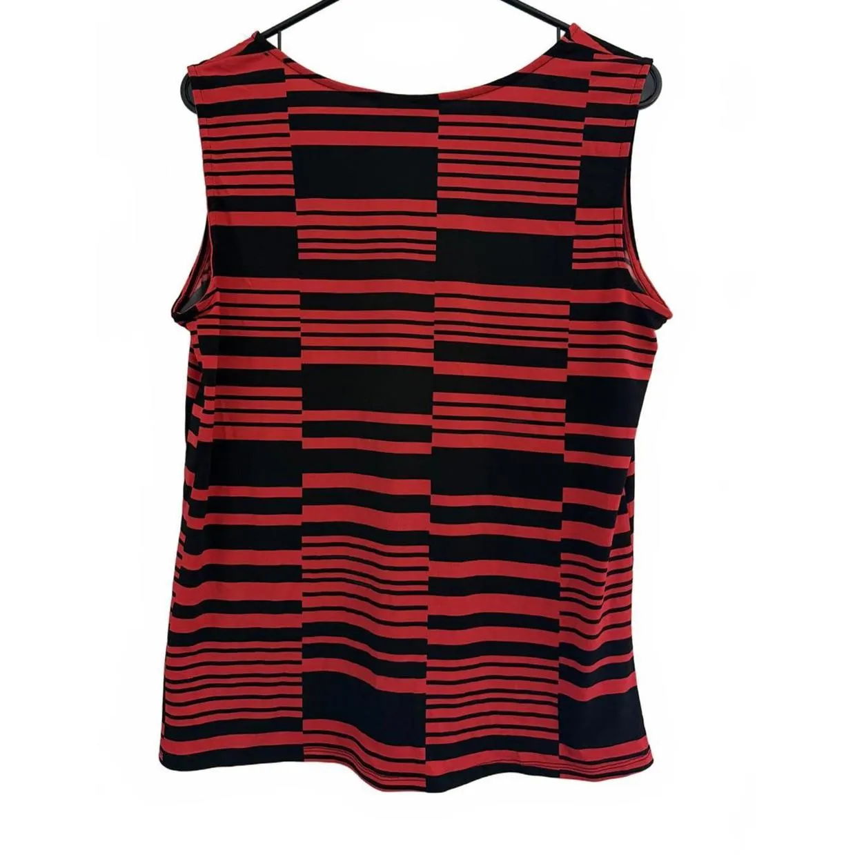 Dana Buchman Women's Blouse Large Stripes Black Red Sleeveless Polyester Stretch - Image 2