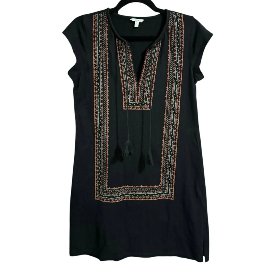 Joie Boho Embroidered T-Shirt Dress Womens Small Black Bohemian Peasant Tassel - Image 4