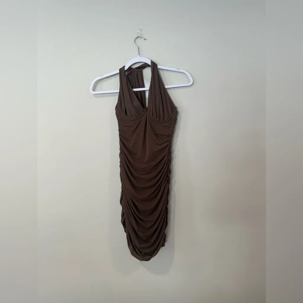 Princess Polly Cora Brown Halter Mesh Dress size 2 - Image 3