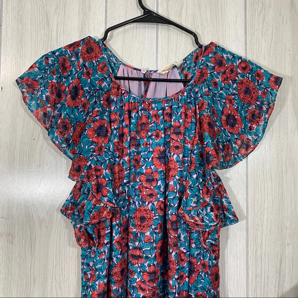 Rebecca Taylor Silk Blend Lindsay Floral Ruffle Sleeve Dress size 2 - Image 5