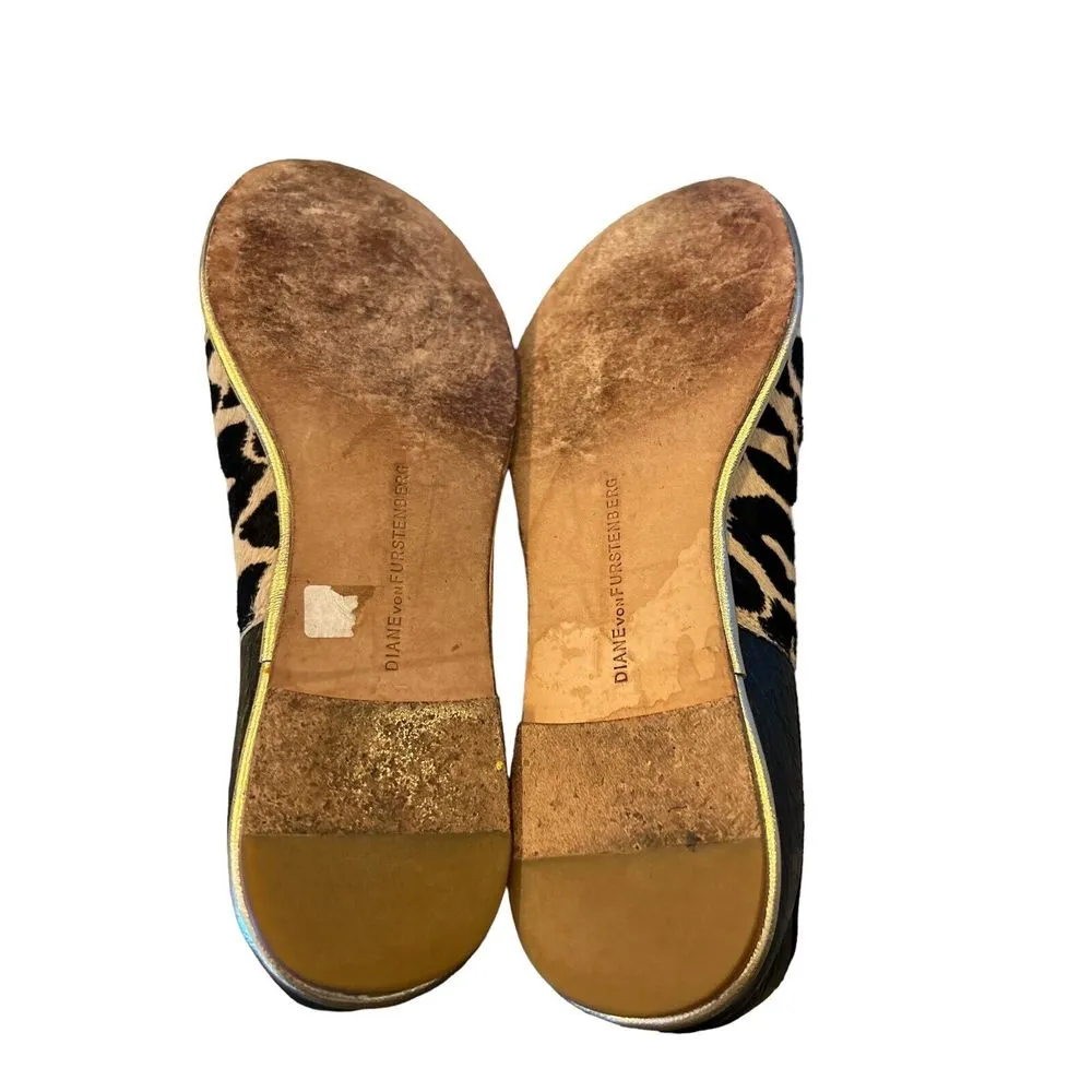 Diane Von Furstenberg Botswana Leopard Print Tan Calf‎ Hair Flat Shoe Size 6M - Image 4