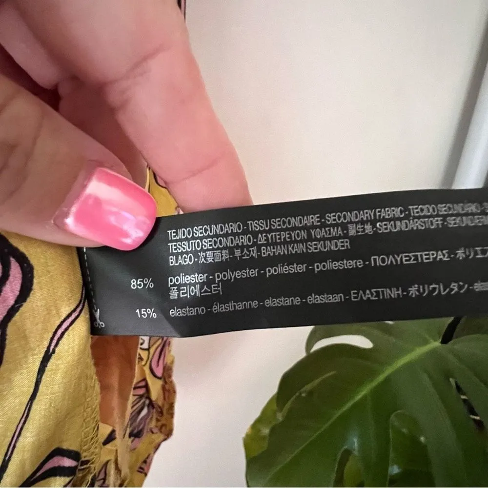 ZARA ‎ One Shoulder Yellow Pink Ruffle Bodysuit Blouse SIZE LARGE bold statement - Image 4