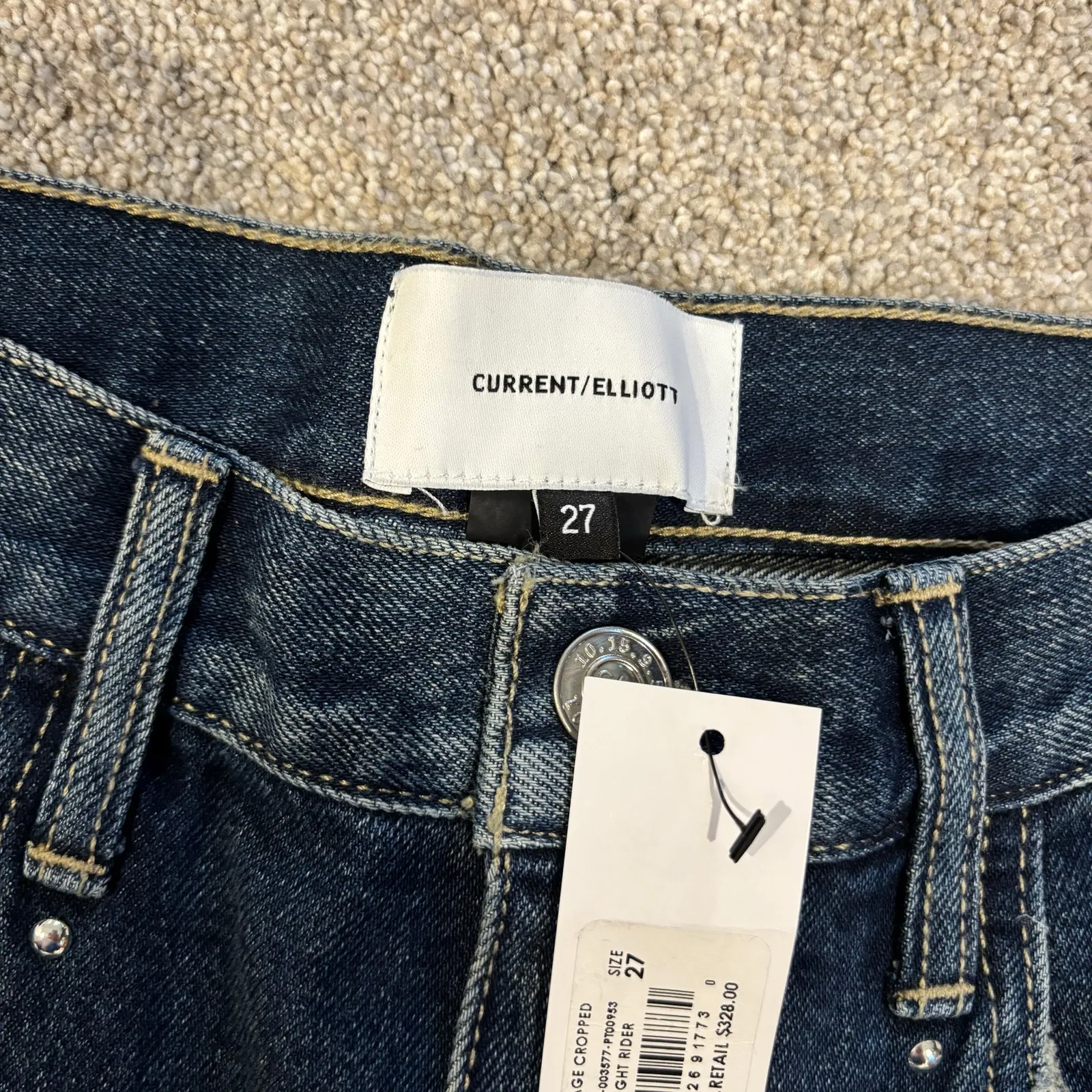 Current / Elliott The Vintage Cropped Studded Jeans Blue Size 27 - Image 4