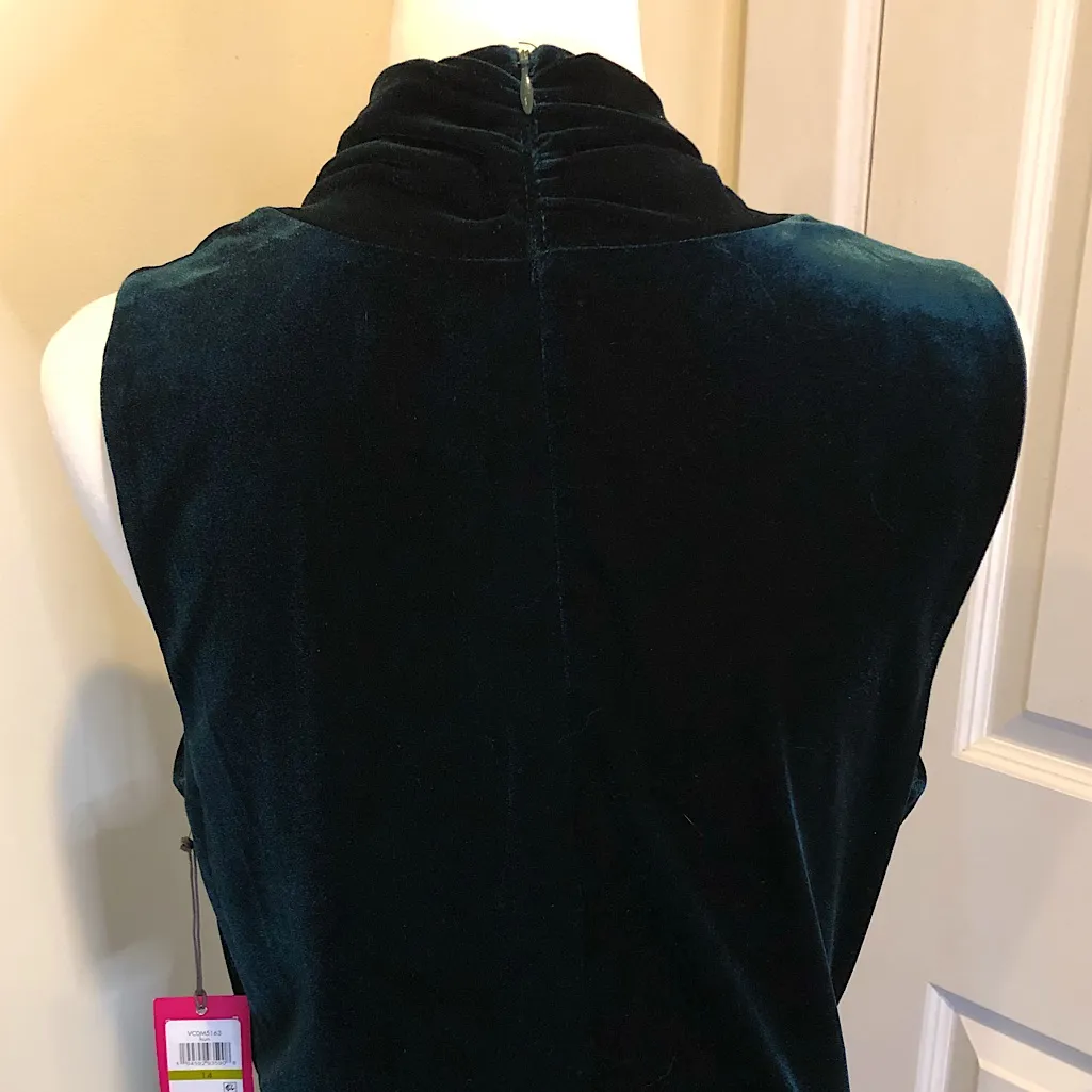 VINCE CAMUTO Emerald Green Crushed Velvet V-Neck Sleeveless Jumpsuit Sz 14 NWT - Image 4