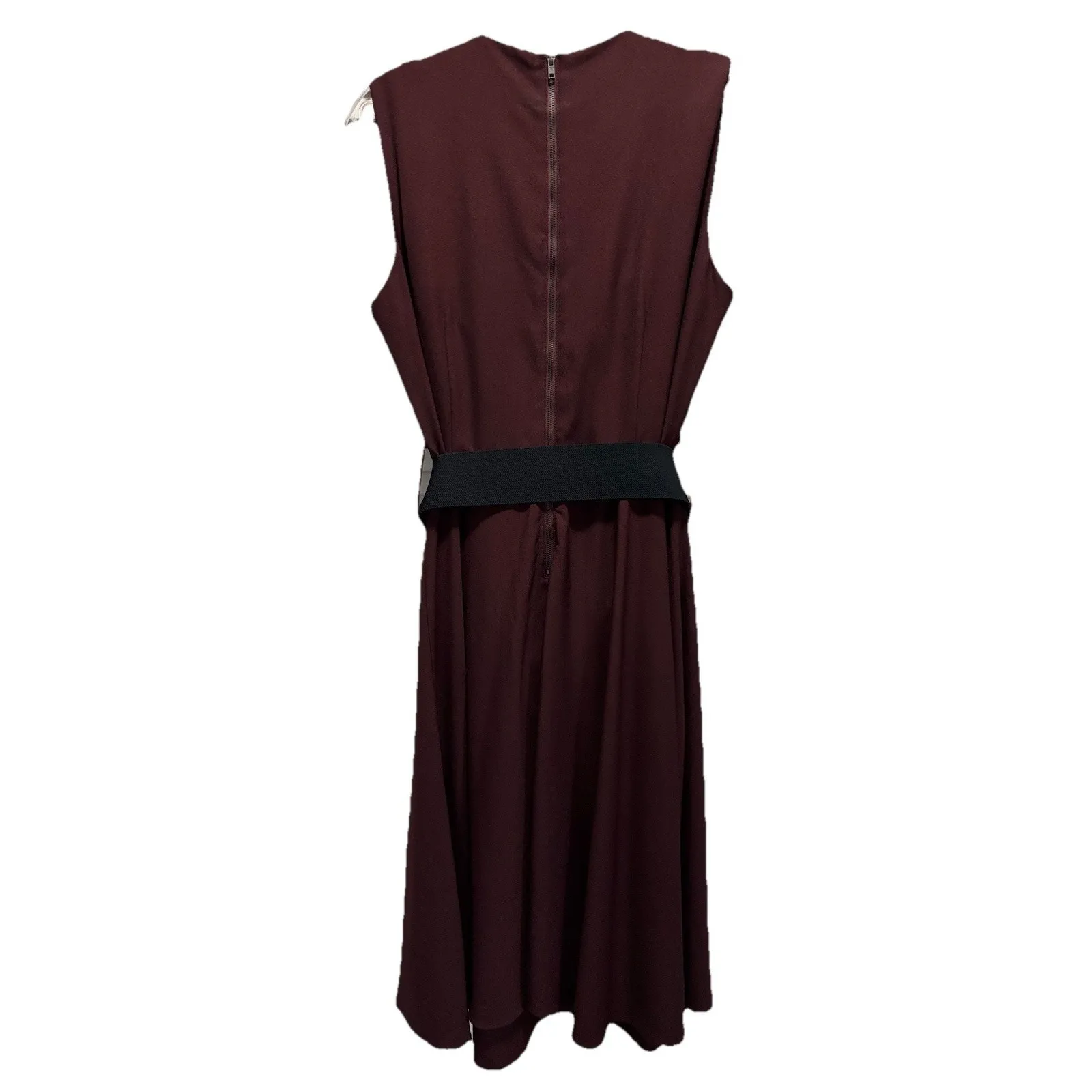 City Chic Burgundy Solid‎ Sleeveless Fit Flare Dress Size XS/14 Back Zip Belt - Image 5