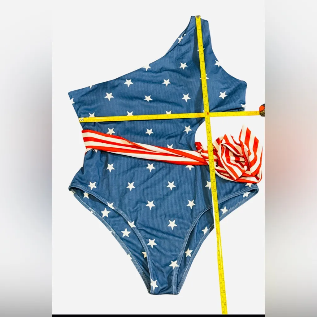 Pink Lily Americana One Shoulder Cut Out Swimsuit Tie Side Waist One Piece 2XL‎ - Image 5