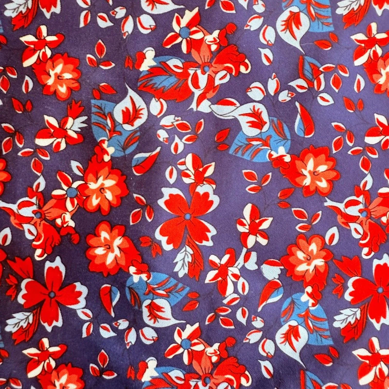 Floral Square Satin Scarf in Blue Red & White - Image 3