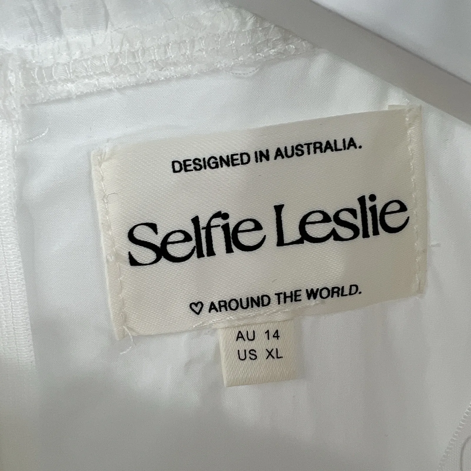 Selfie Leslie Mini Dress‎ White Smocked Ruffle Neck Long Sleeves Whimsy Size XL - Image 9