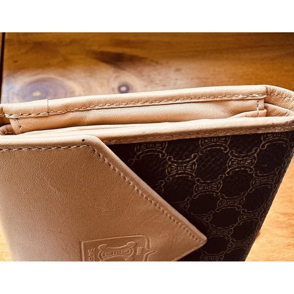 Celine Macadam Logo Embossed Brown Leather Small Tri-Fold Wallet Authentic - Image 11