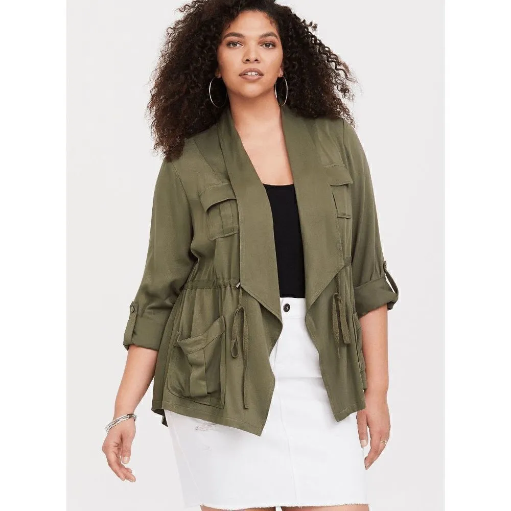 Torrid Army Green Light Weight Drape Front Anorak Top 00 Medium/10 - Image 6