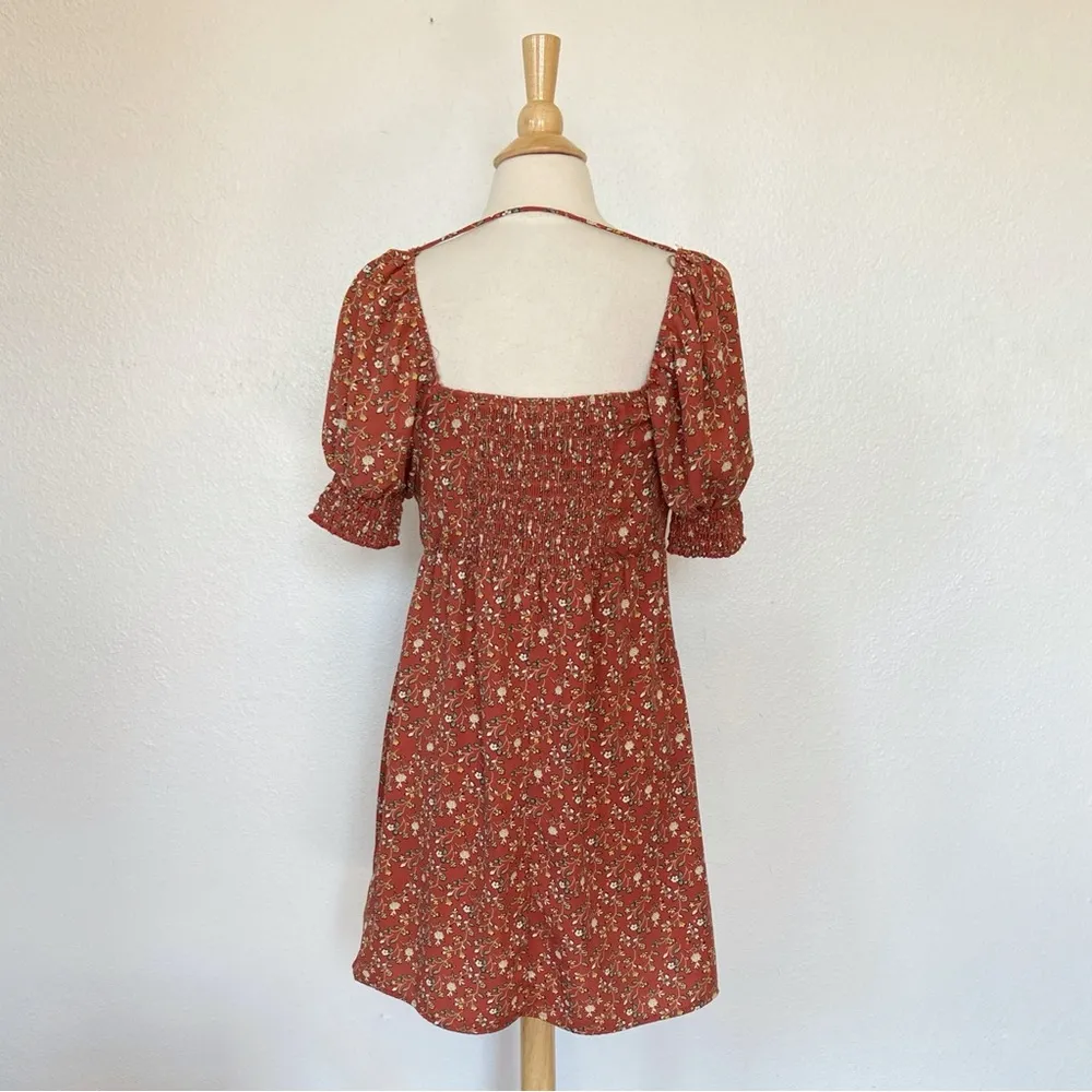 Floral Mini Dress - Rust - Image 5