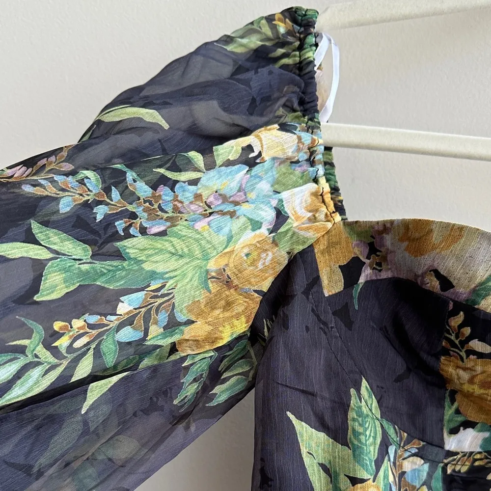 Lulu’s Floral Puff Sleeve Corset Crop Top, Smocked Sweetheart Blouse, Small - Image 7