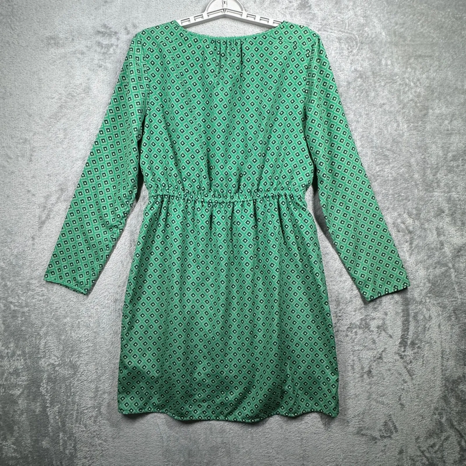 J. Crew Green Geometric Print Long Sleeve Elastic Waist Mini Dress Womens Size 4 - Image 3