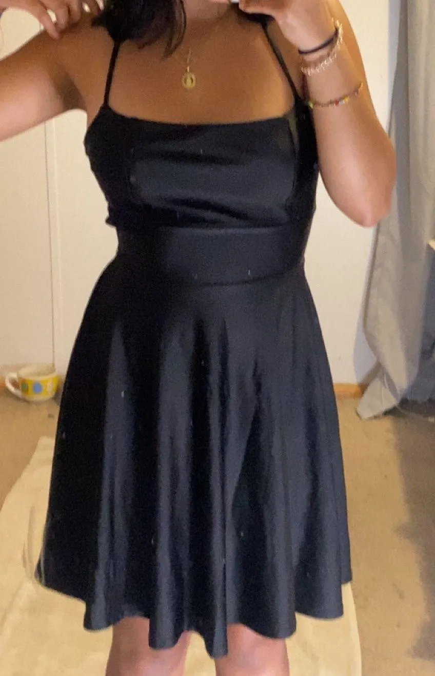 Papaya Black Satin Flowy Dress - Image 2