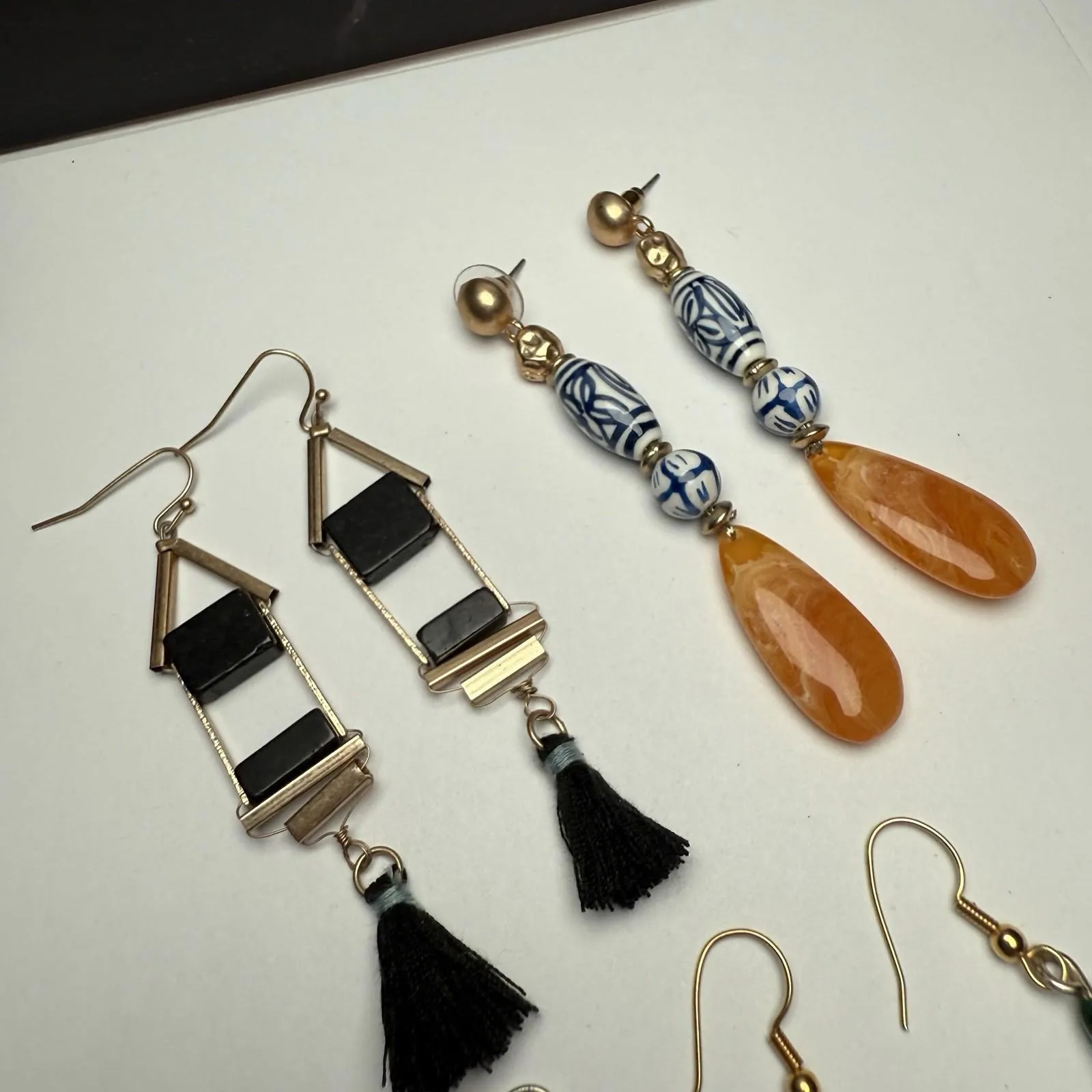 Dangle Drop Pierced Earrings Lot Of 4 Variety Beaded Some Plastic Glass Stone - Image 6