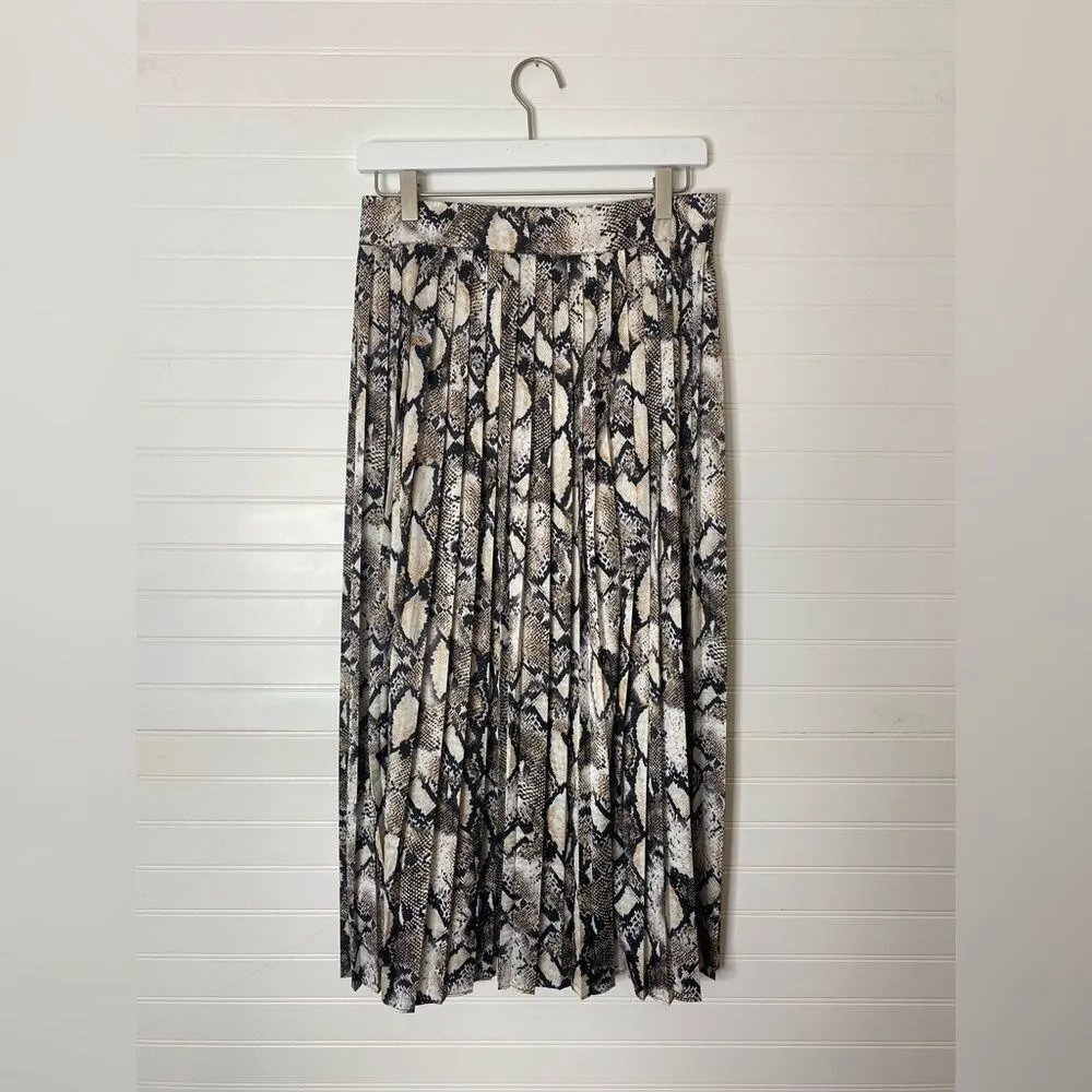 Alex Marie Snake Print Satin Pleated Button Down Midi Skirt - Image 8