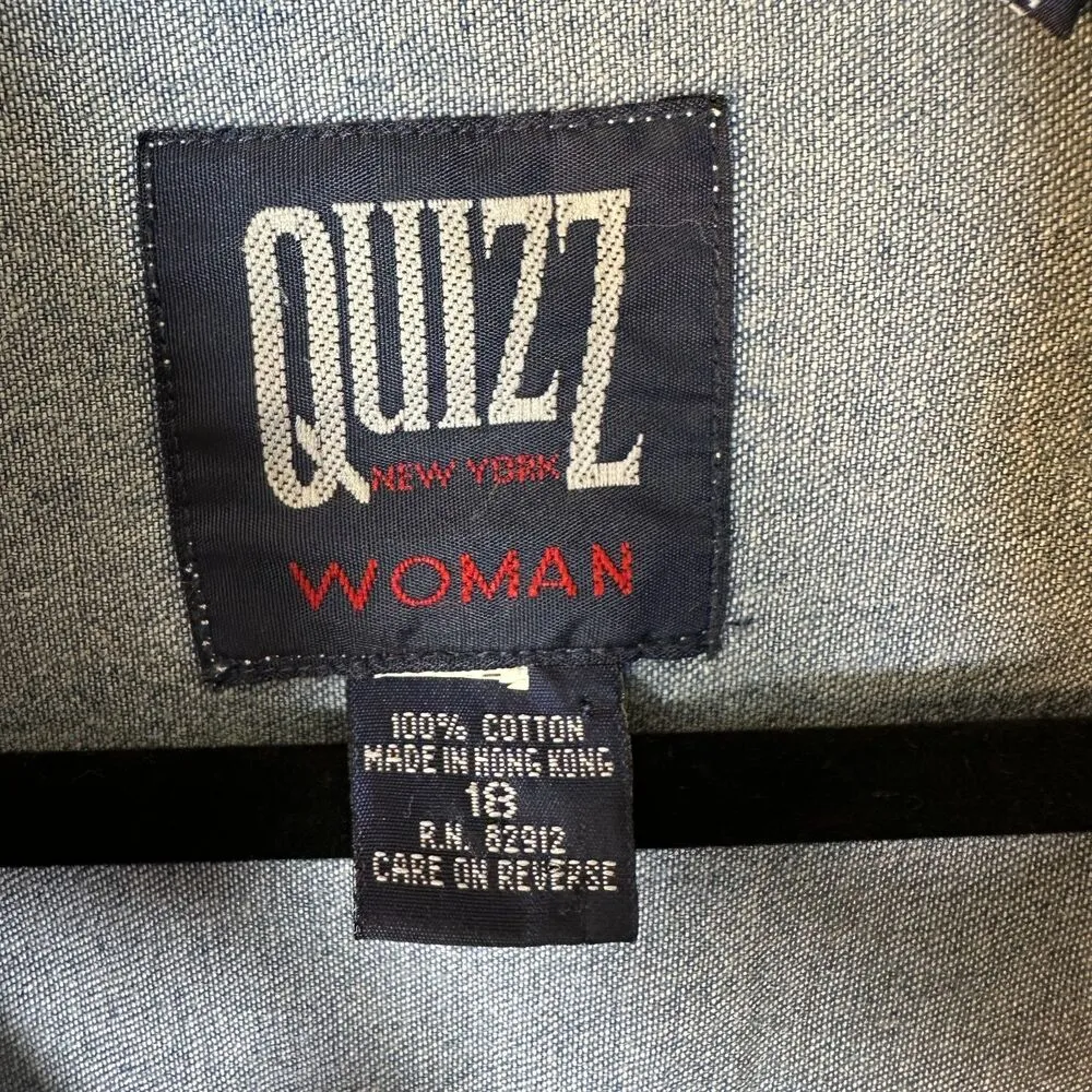 Quizz Vintage Fall Pumpkin Bear Autumn Denim Long Sleeve Shirt Women's Size 18 Blue - Image 4