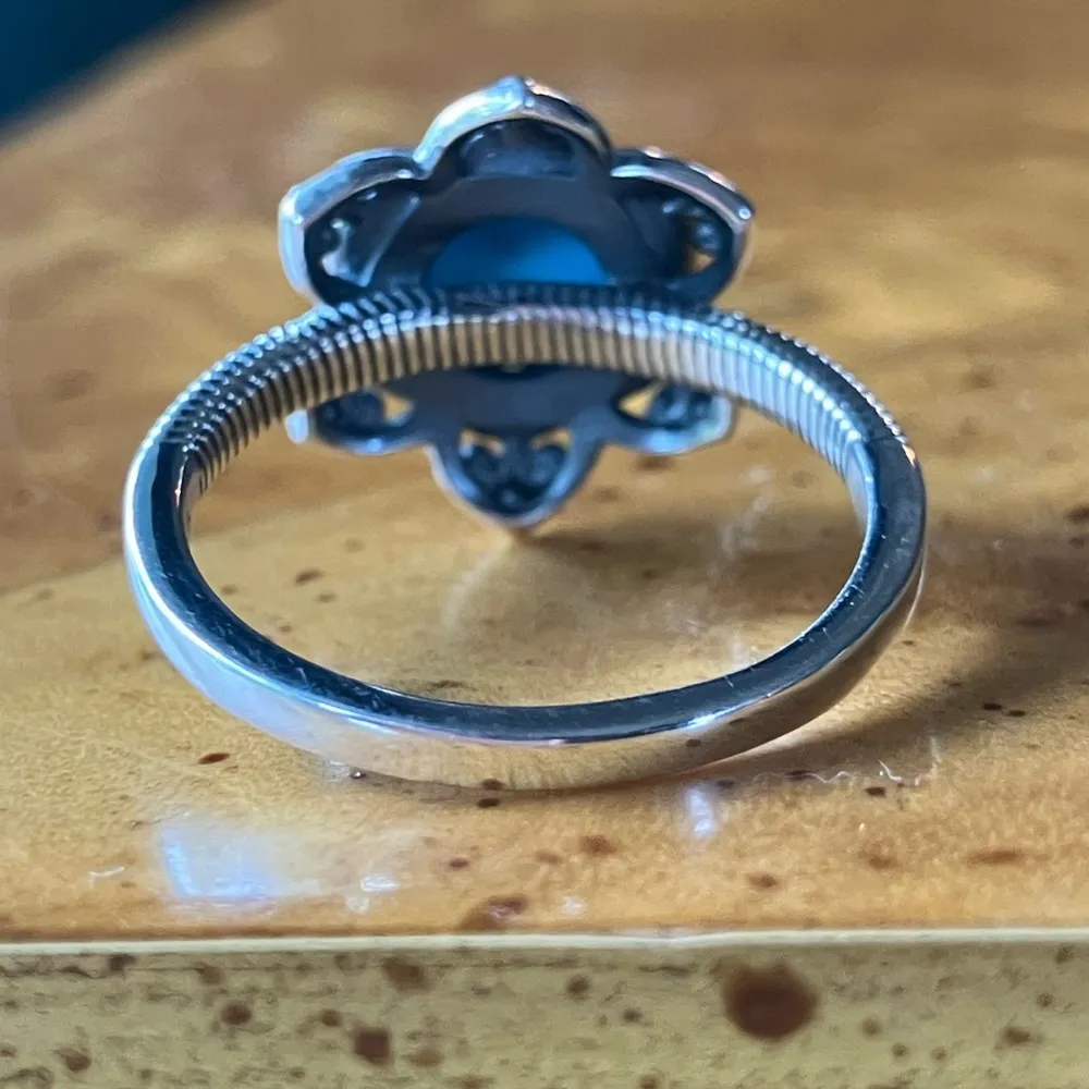 Sleeping Beauty Turquoise Sterling Silver Lotus Ring - Image 4