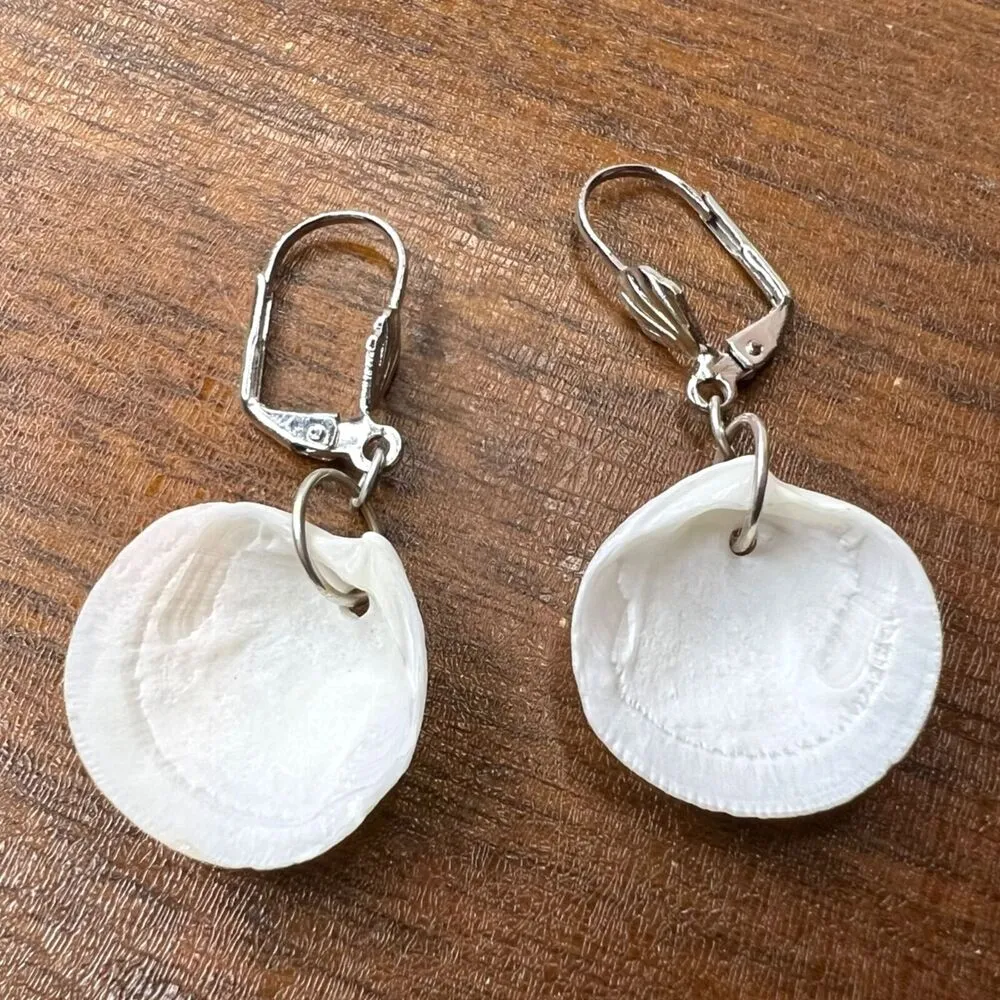 Dangle Earrings Genuine Handcrafted Seashell Silver and White Coastal Beach - Image 9