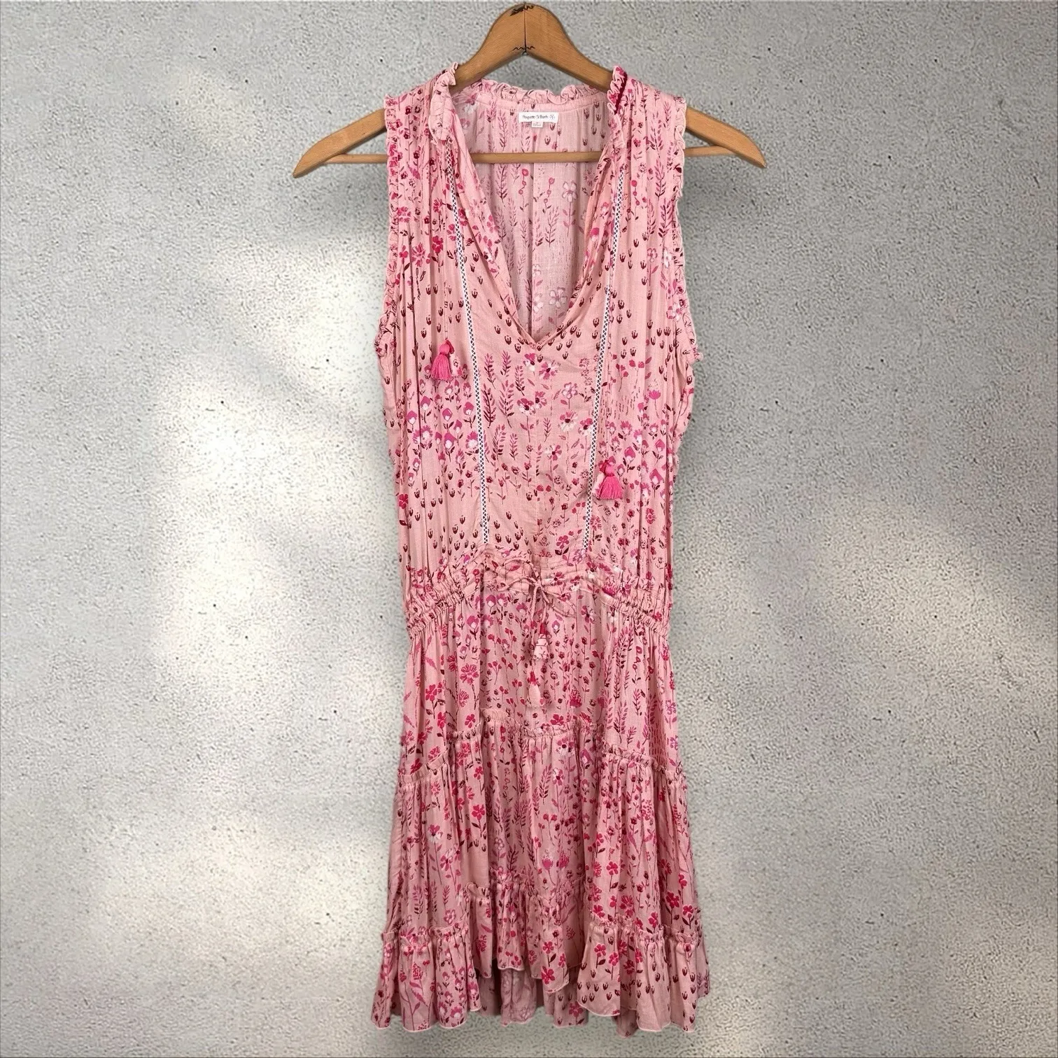 Poupette St Barth Clara Pink Floral Print‎ Mini Dress Pom Poms Sz S - Image 3