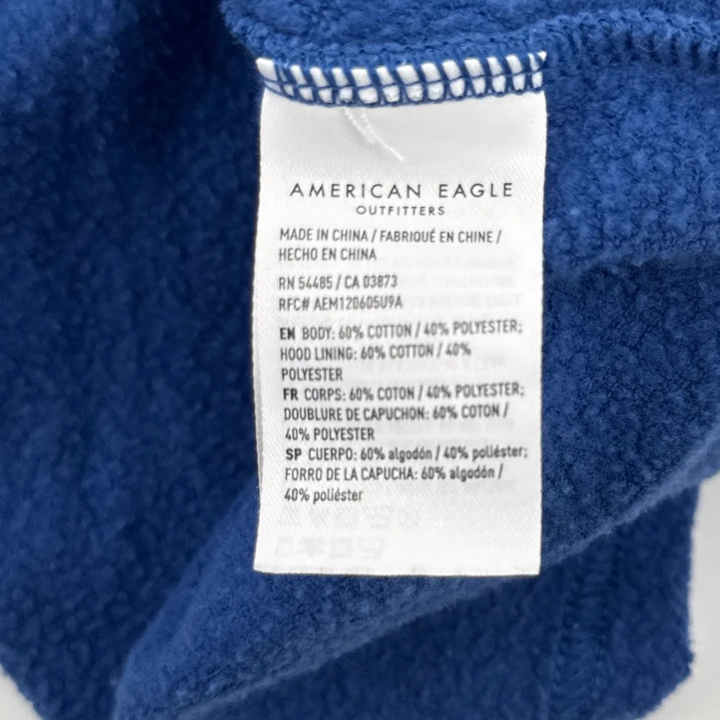 American Eagle Varsity Blue Crop Hoodie Striped Sleeve Sweatshirt Medium - Image 7