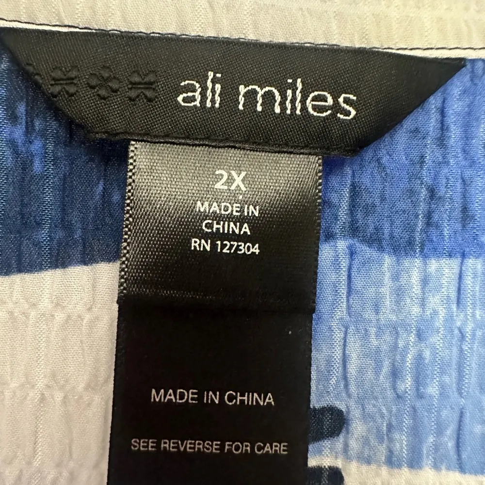 Ali Miles Textured Woven Abstract Print Asymmetrical Hem Tunic Size 2X Artsy NWT White - Image 5