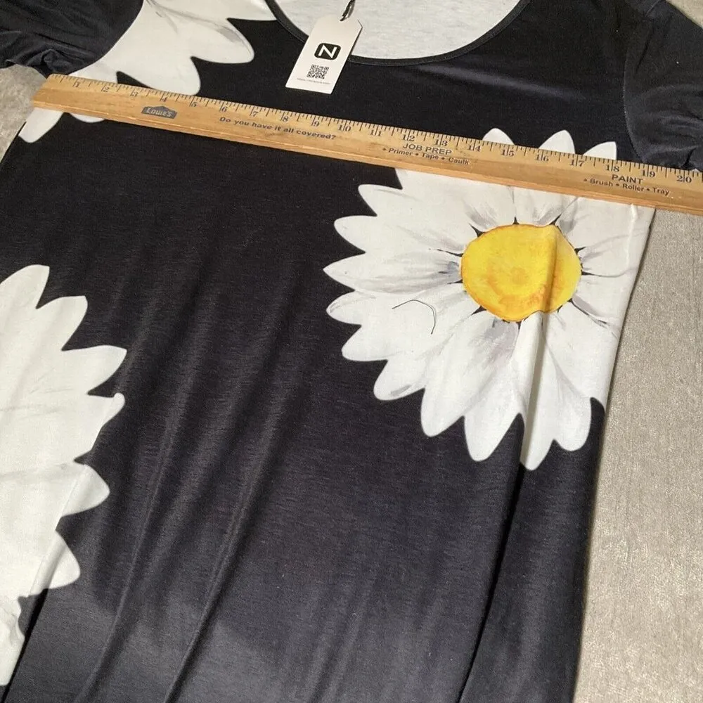 NWT Long MIDI Daisy Short Sleeve Pullover Dress Small Oversized Black - Image 8