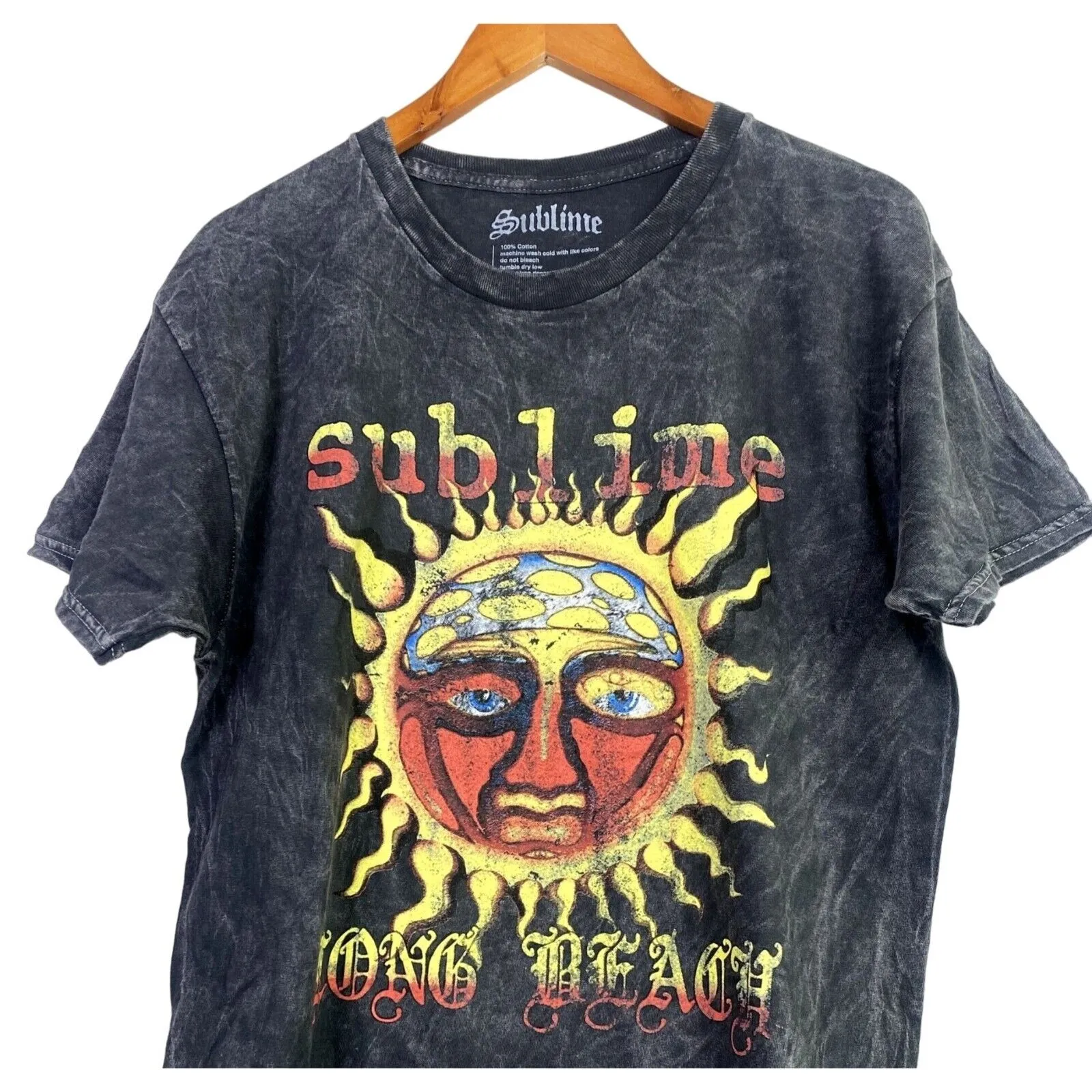 Vintage Style Sublime Long Beach Short Sleeve Crew Neck T Shirt Unisex L Grey - Image 3