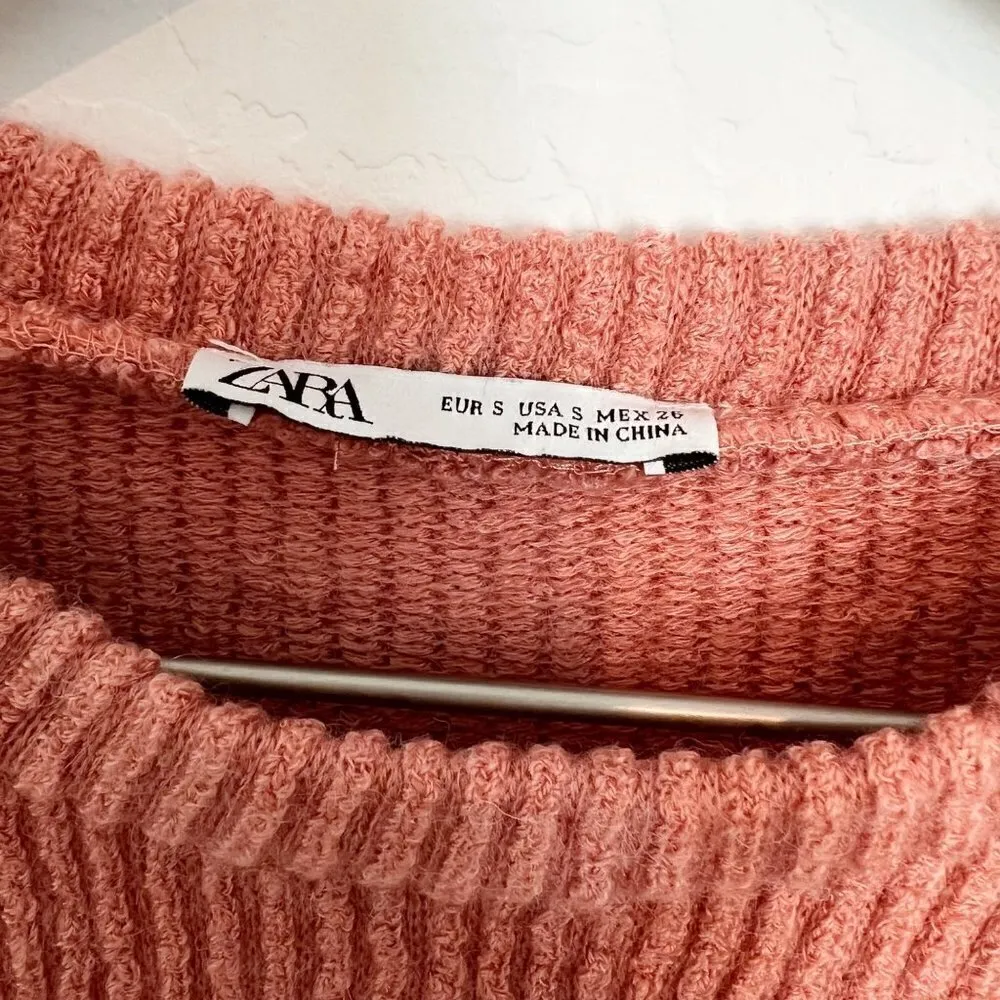 Zara Oversized Ribbed Knit‎ Textured Shirt in Pink Casual Loungewear Size Small - Image 6