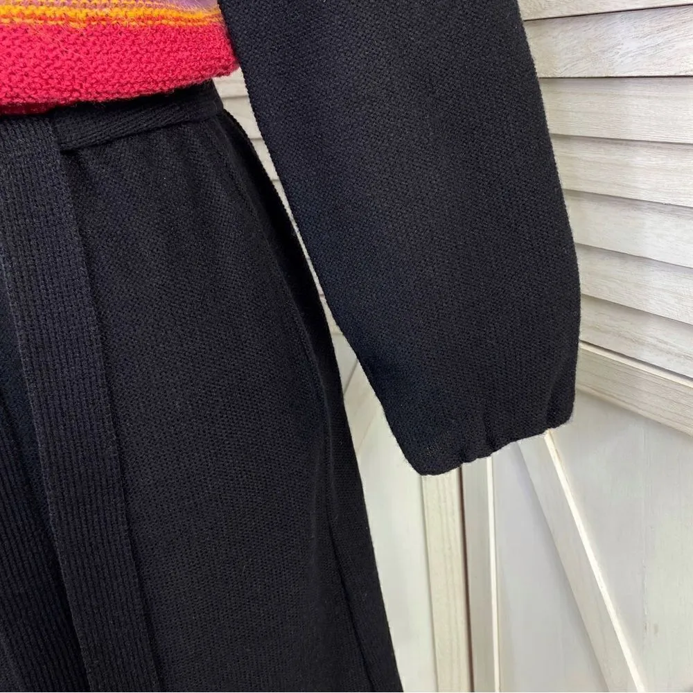 Vintage 70s DeJaVu Striped Knit Fit & Flare Dress Black Multi Medium Long Sleeve - Image 7