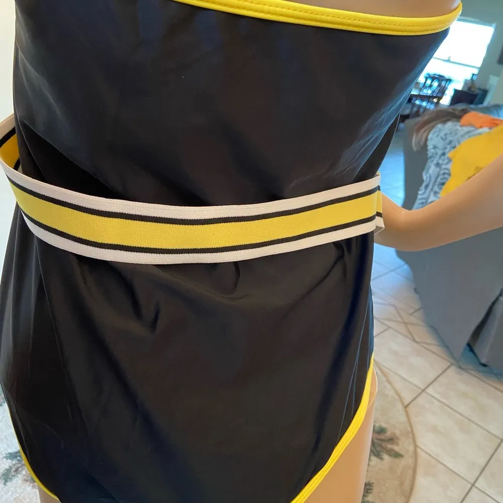 3X 1 piece black with Yellow ,White & Black waist band swimsuit halter top - Image 10